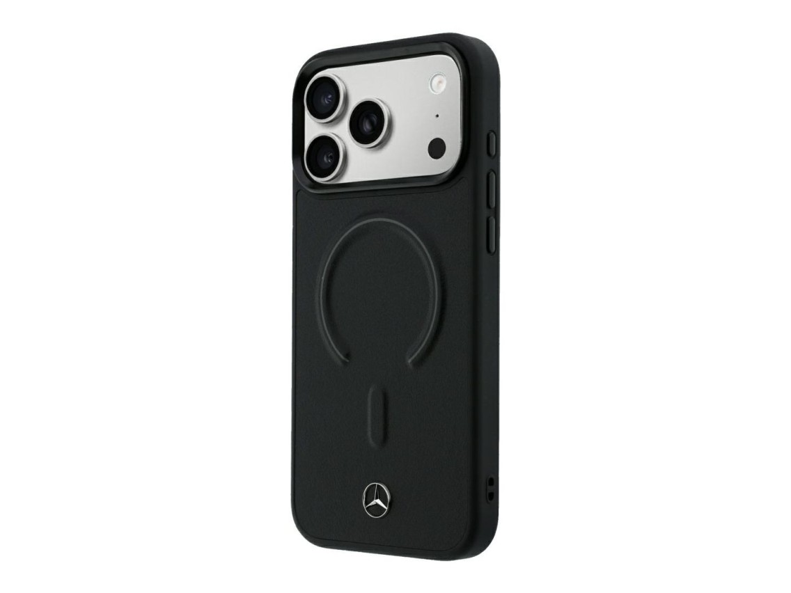 Capa Mercedes em pele 3D MagSafe para iPhone 18 Pro / 17 Pro - Preto