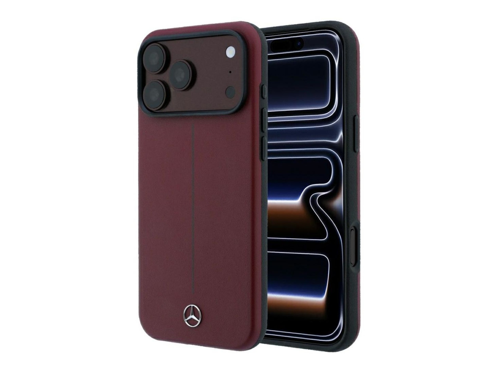 Mercedes Leather Semi Wrap Iconic Line MagSafe case for iPhone 18 Pro Max / 17 Pro Max - burgundy