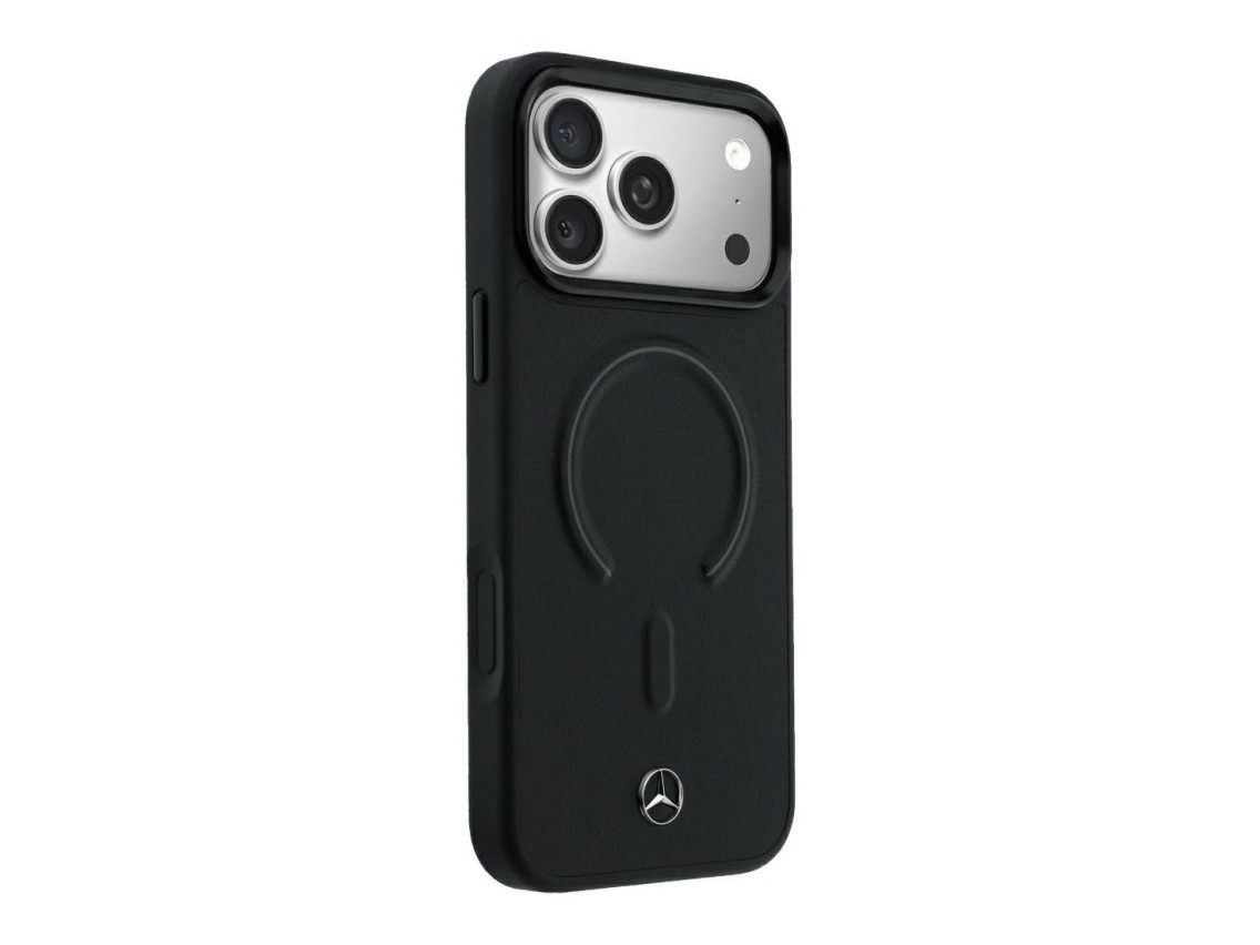 Capa Mercedes em pele 3D MagSafe para iPhone 18 Pro / 17 Pro - Preto