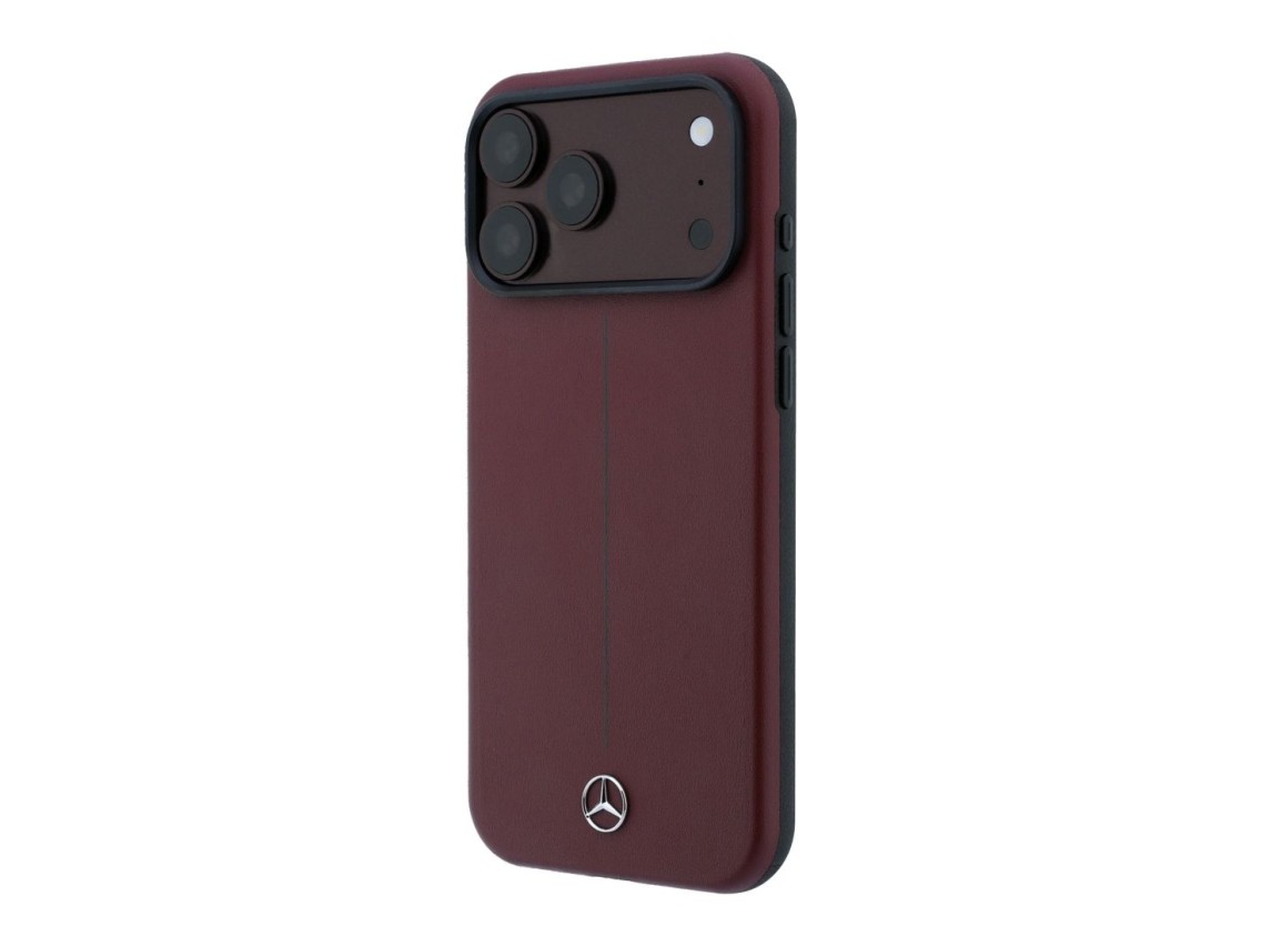 Mercedes Leather Semi Wrap Iconic Line MagSafe case for iPhone 18 Pro Max / 17 Pro Max - burgundy