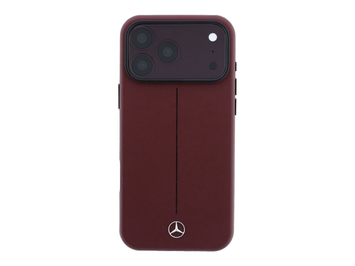 Mercedes Leather Semi Wrap Iconic Line MagSafe case for iPhone 18 Pro Max / 17 Pro Max - burgundy