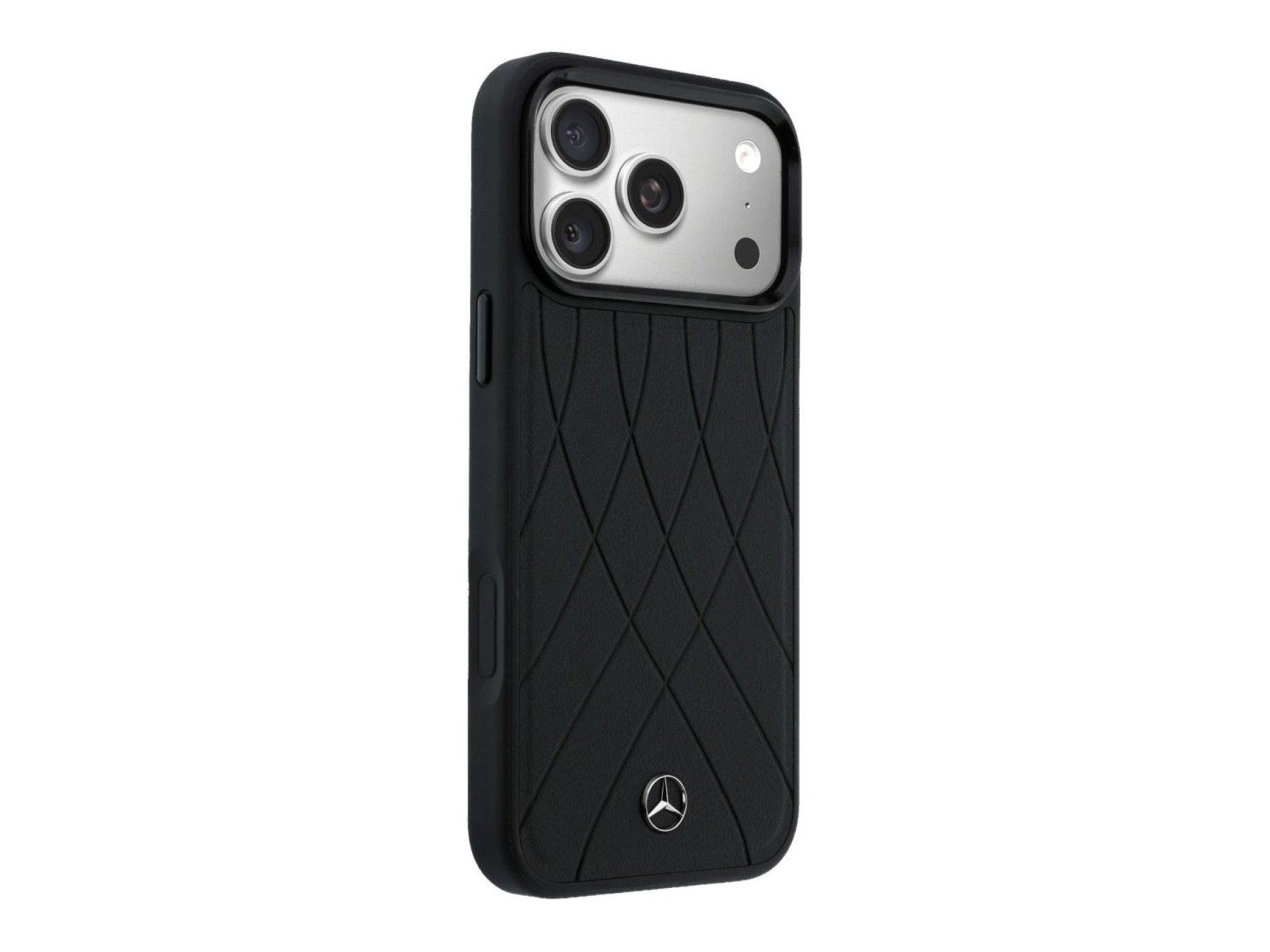 Capa MagSafe Mercedes em pele com linhas cruzadas para iPhone 17 Pro Max - preta