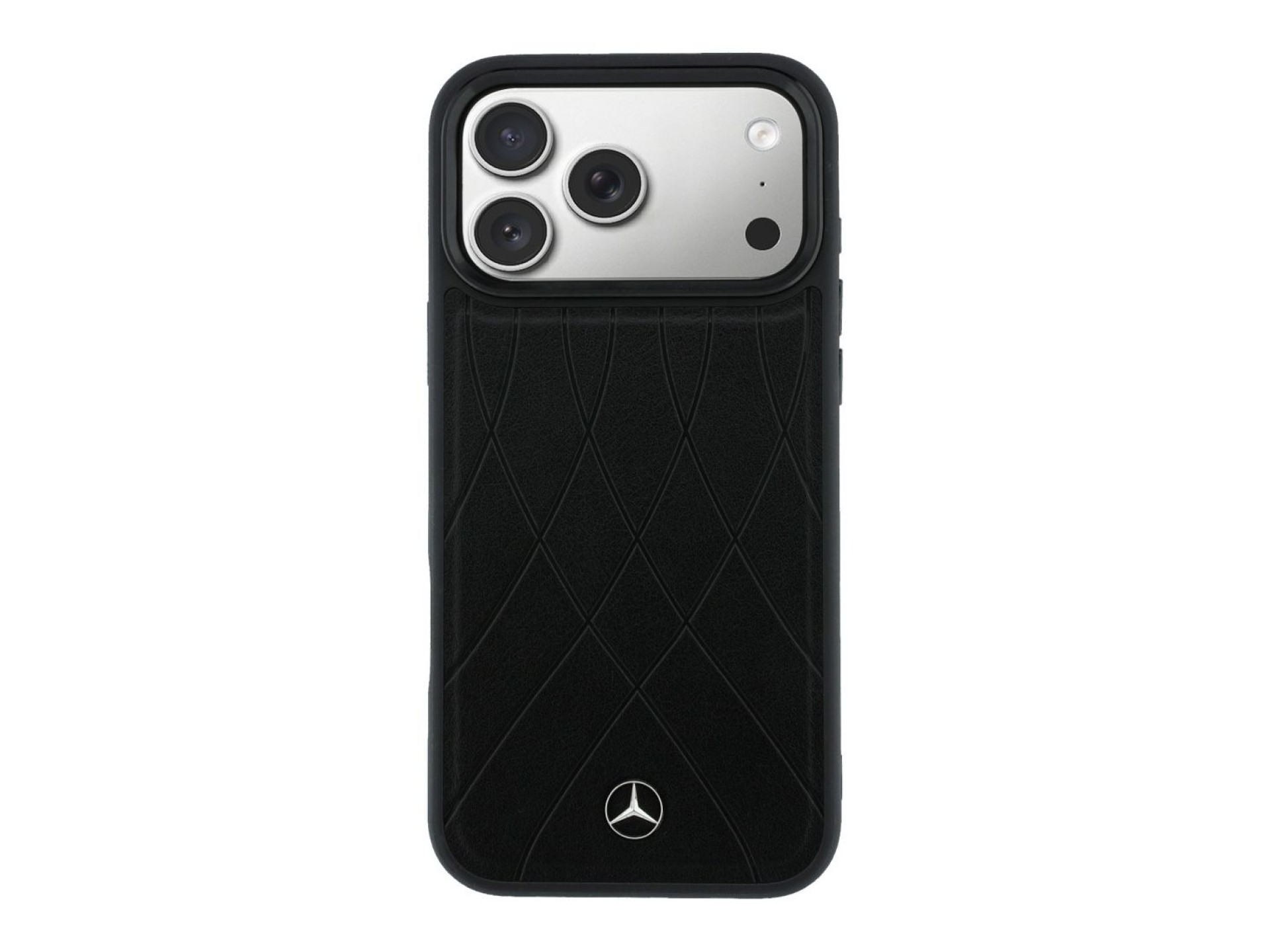 Capa MagSafe Mercedes em pele com linhas cruzadas para iPhone 17 Pro Max - preta