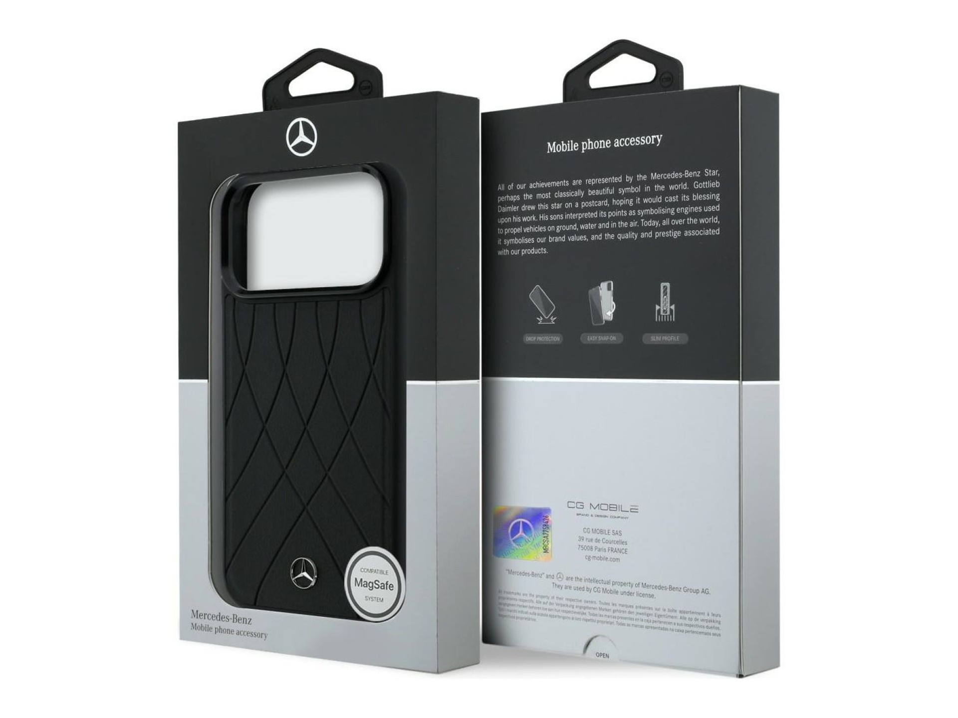 Capa MagSafe Mercedes em pele com linhas cruzadas para iPhone 17 Pro Max - preta