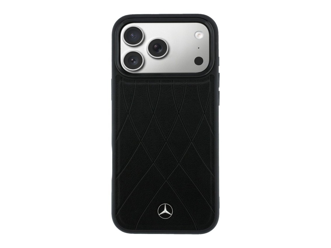 Capa MagSafe Mercedes em pele com linhas cruzadas para iPhone 17 Pro Max - preta