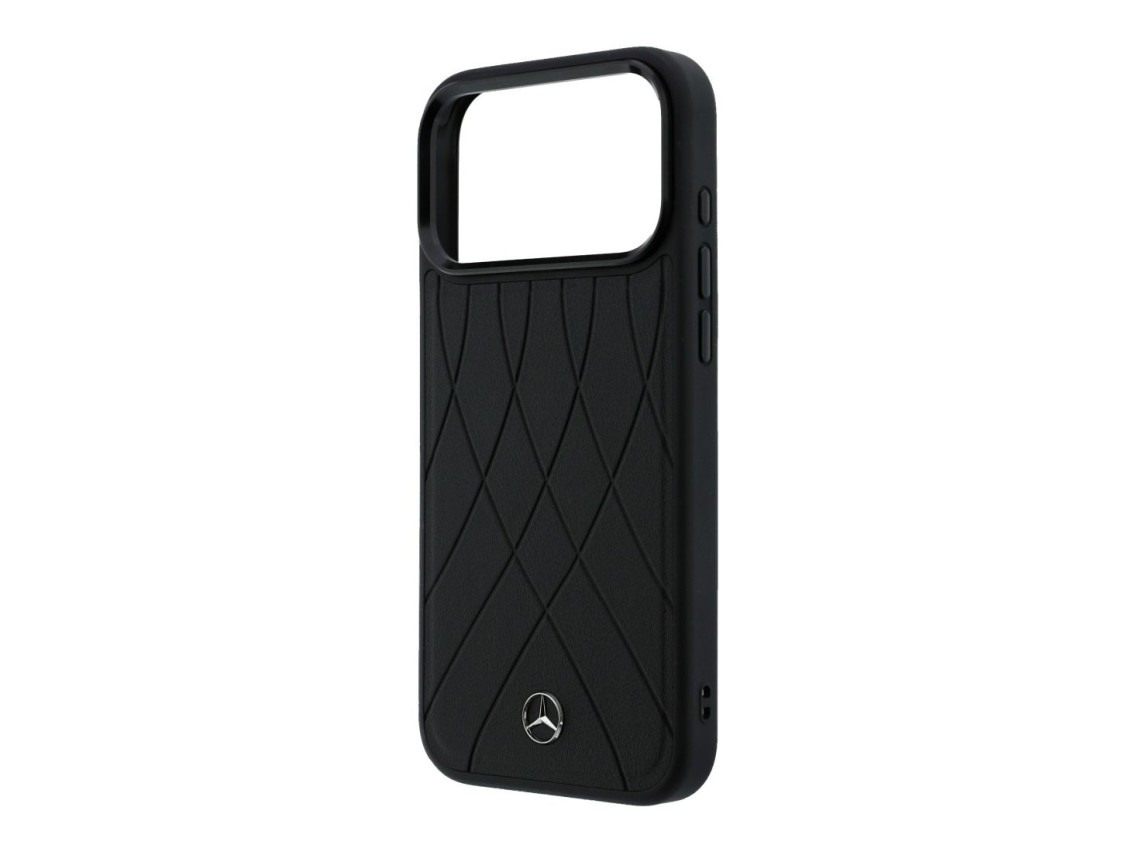 Capa MagSafe Mercedes em pele com linhas cruzadas para iPhone 17 Pro Max - preta