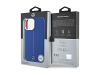 Capa MagSafe Mercedes em silicone com risca vermelha para iPhone 16 Pro Max - Azul Marinho