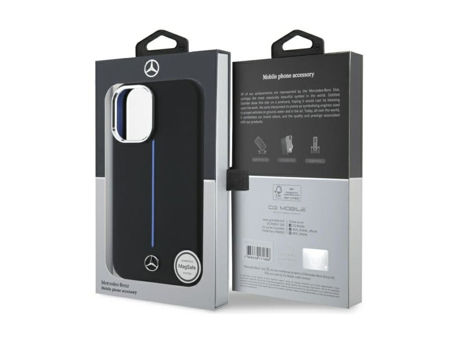 Capa MagSafe Mercedes Silicone Blue Stripe para iPhone 16 - Preta