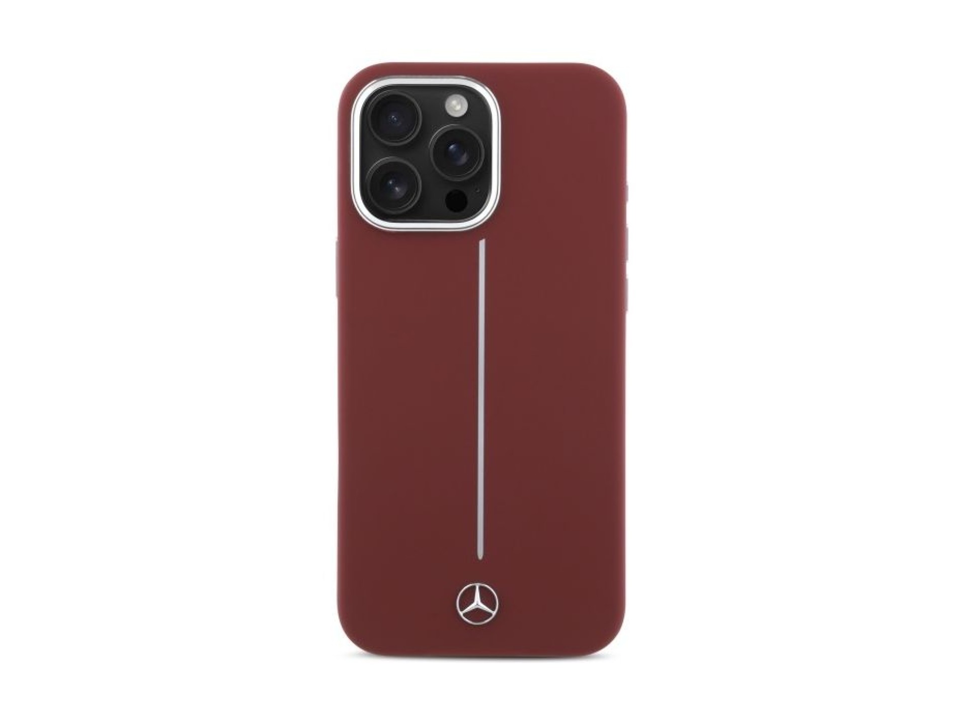 Funda Mercedes de silicona blanca con rayas MagSafe para iPhone 16 Pro Max - Roja