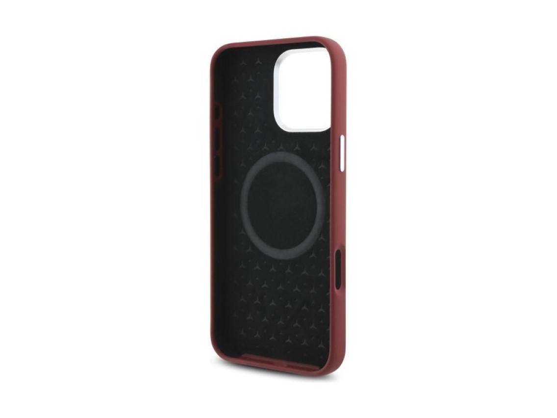 Funda Mercedes de silicona blanca con rayas MagSafe para iPhone 16 Pro Max - Roja