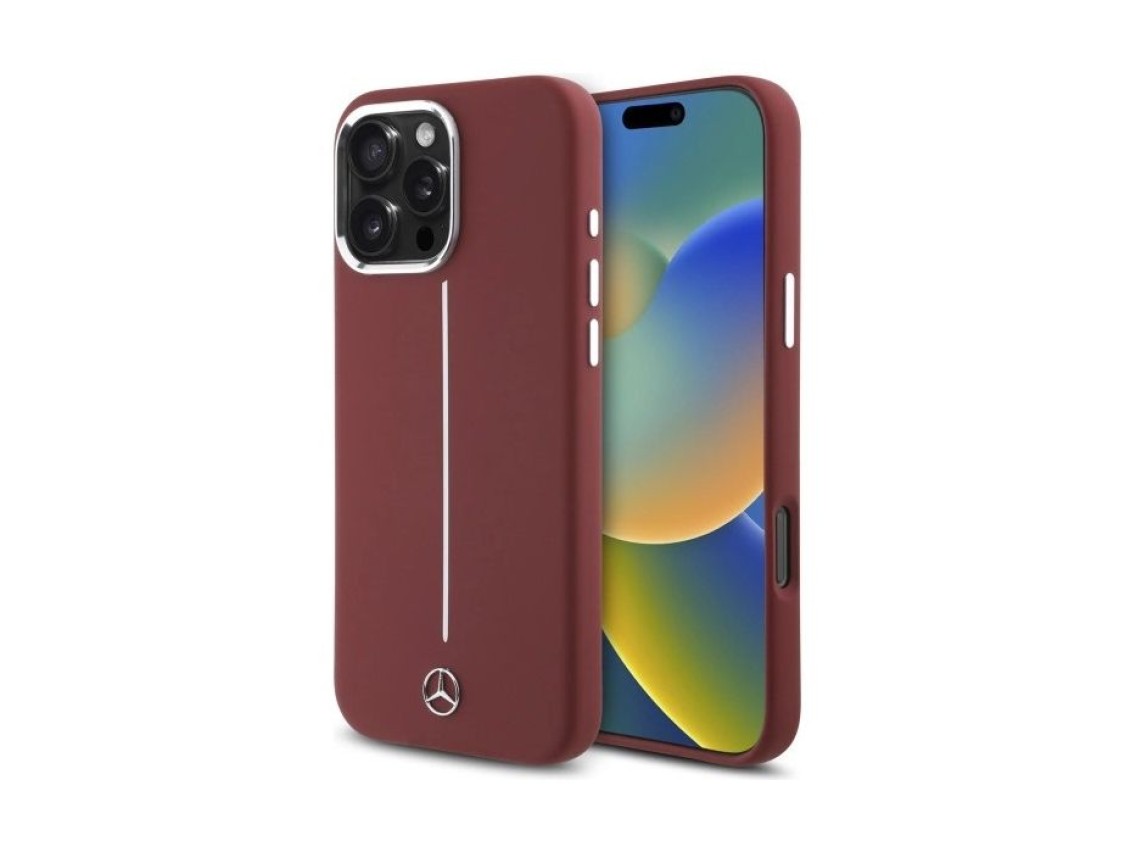 Mercedes Silicone White Stripe MagSafe Case for iPhone 16 Pro Max - Red