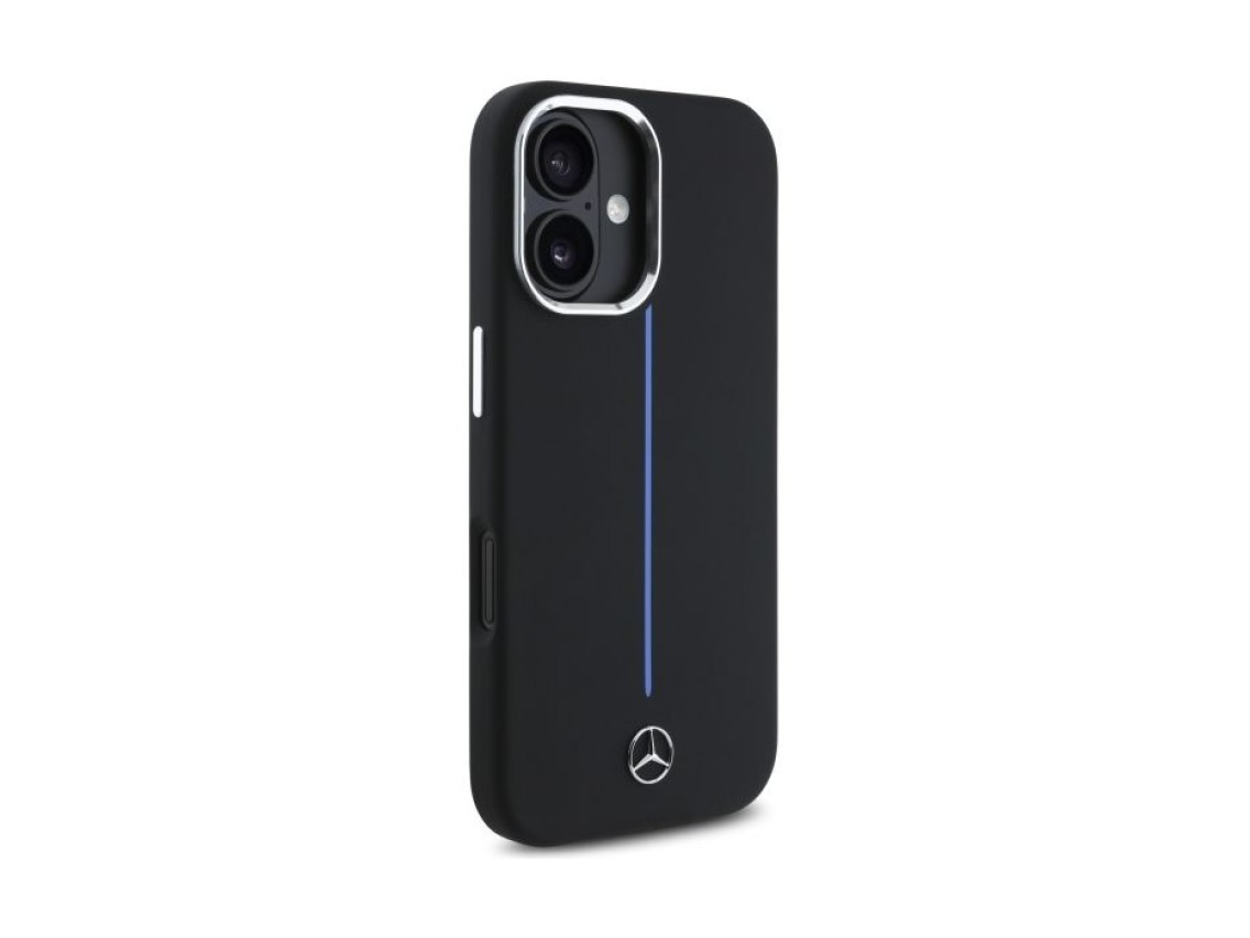 Capa MagSafe Mercedes Silicone Blue Stripe para iPhone 16 - Preta