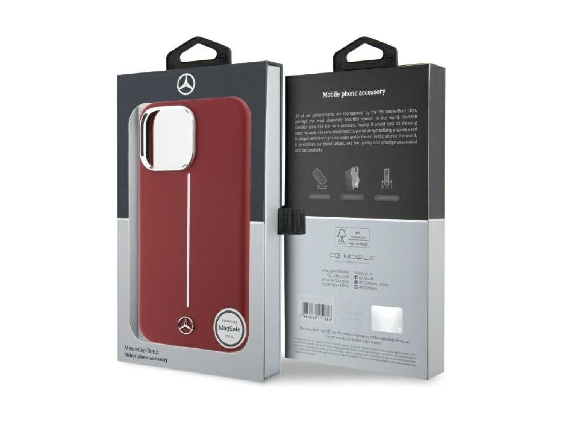 Funda Mercedes de silicona blanca con rayas MagSafe para iPhone 16 Pro Max - Roja