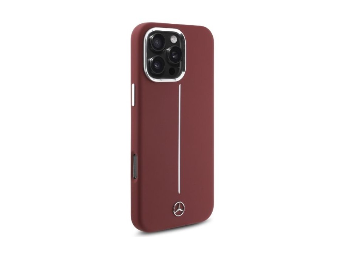 Funda Mercedes de silicona blanca con rayas MagSafe para iPhone 16 Pro Max - Roja