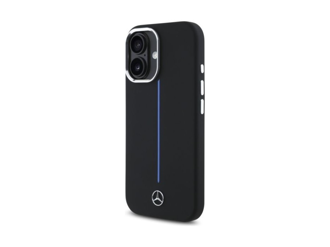 Capa MagSafe Mercedes Silicone Blue Stripe para iPhone 16 - Preta