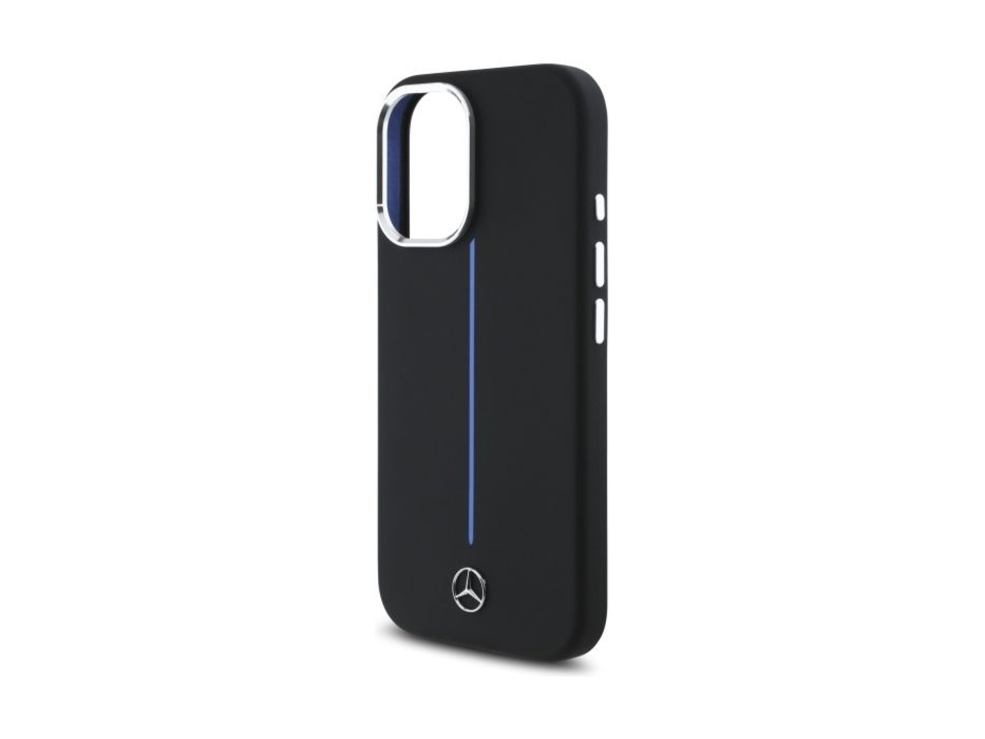 Mercedes Silicone Blue Stripe MagSafe iPhone 16 Case - Black