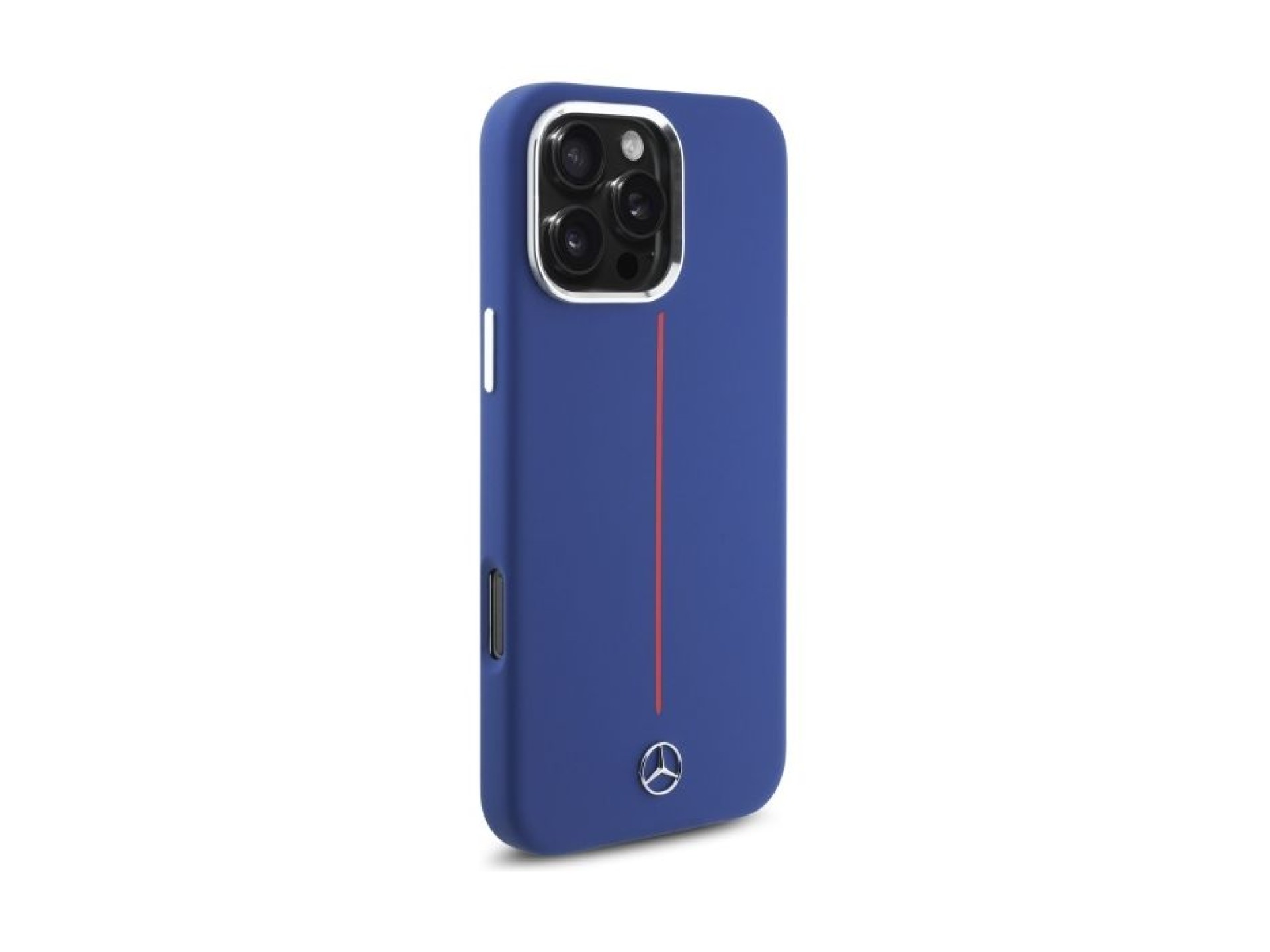 Capa MagSafe Mercedes em silicone com risca vermelha para iPhone 16 Pro Max - Azul Marinho