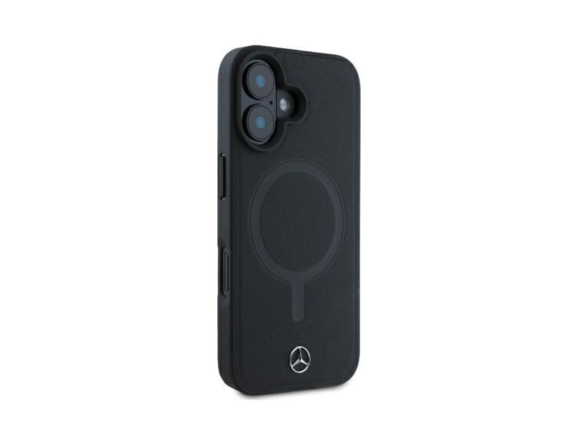 Funda Mercedes de piel lisa MagSafe para iPhone 16 Plus - Negra