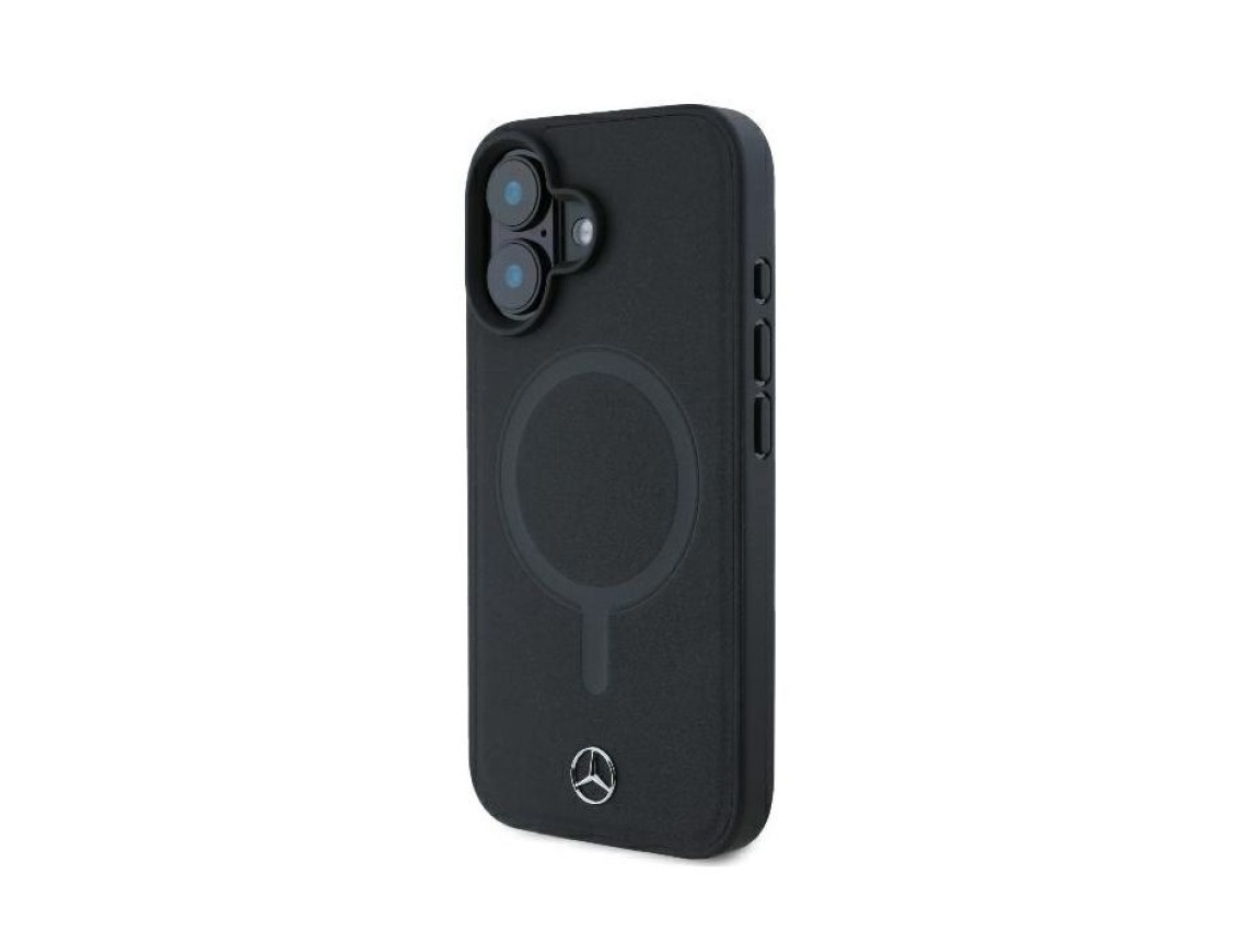 Funda Mercedes de piel lisa MagSafe para iPhone 16 Plus - Negra