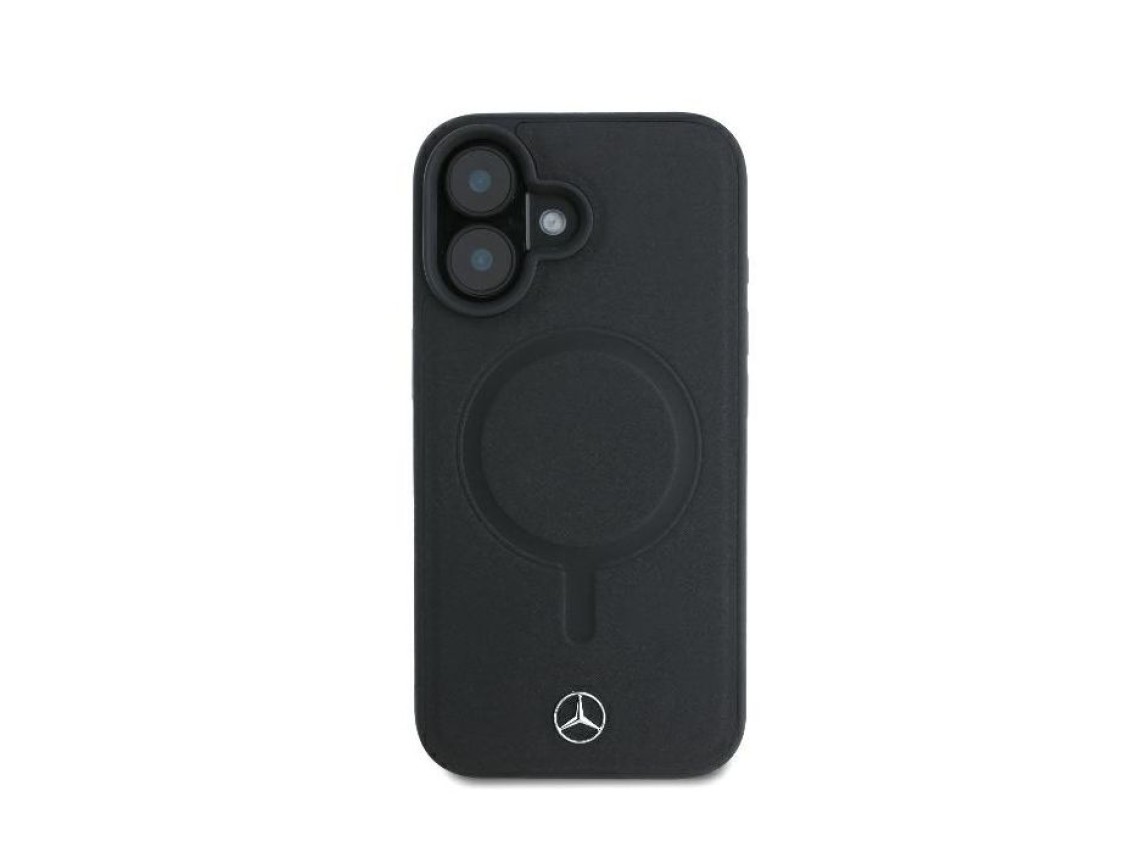 Funda Mercedes de piel lisa MagSafe para iPhone 16 Plus - Negra