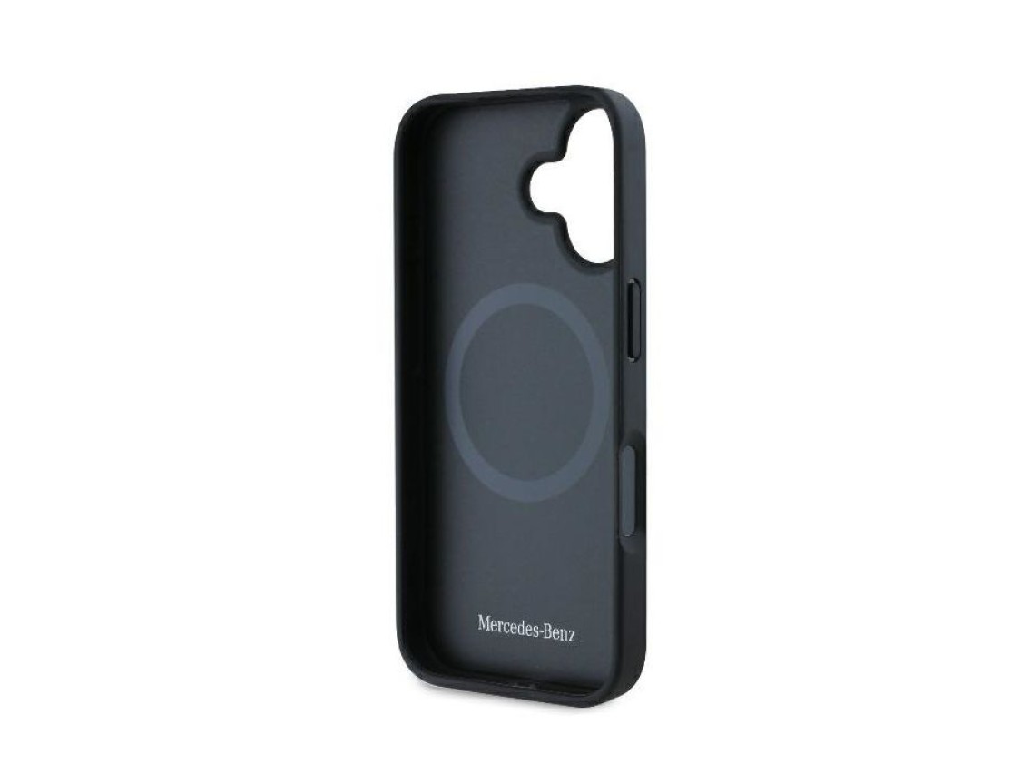 Funda Mercedes de piel lisa MagSafe para iPhone 16 Plus - Negra