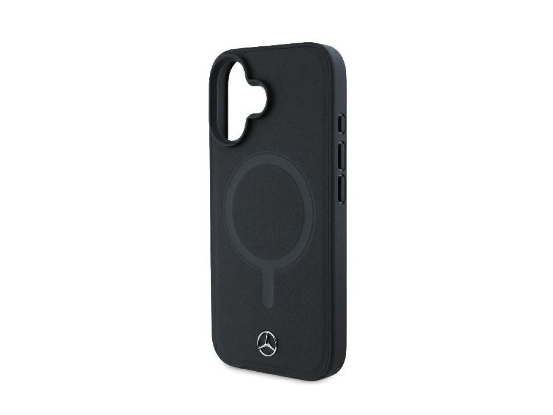 Funda Mercedes de piel lisa MagSafe para iPhone 16 Plus - Negra