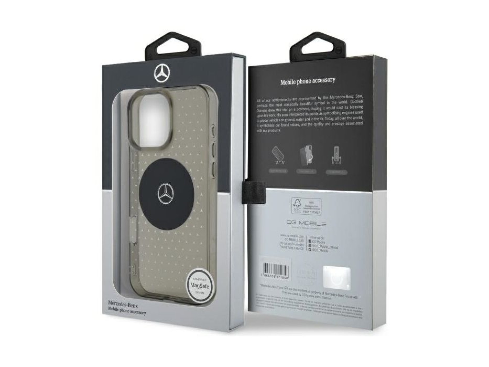 Funda Mercedes MB con estampado de estrellas para iPhone 16 Pro - Negra