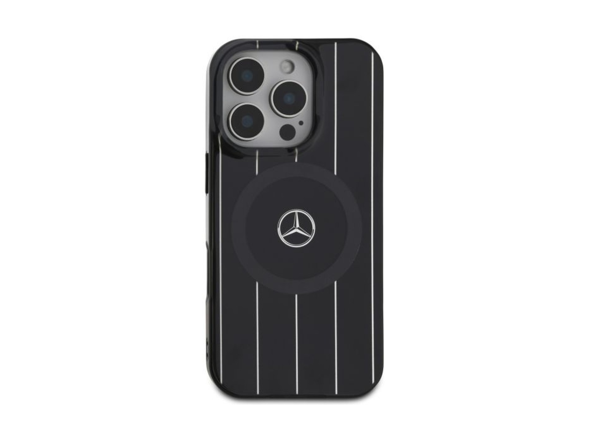 Funda Mercedes MB de doble capa con líneas cruzadas y MagSafe para iPhone 16 Pro - Negra