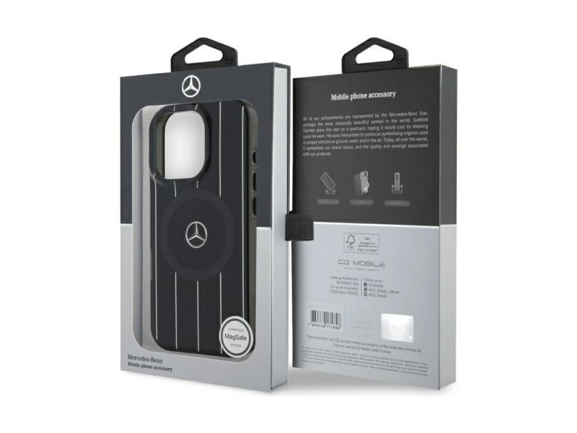 Mercedes MB Double Layer Crossed Lines MagSafe iPhone 16 Pro Case - Black