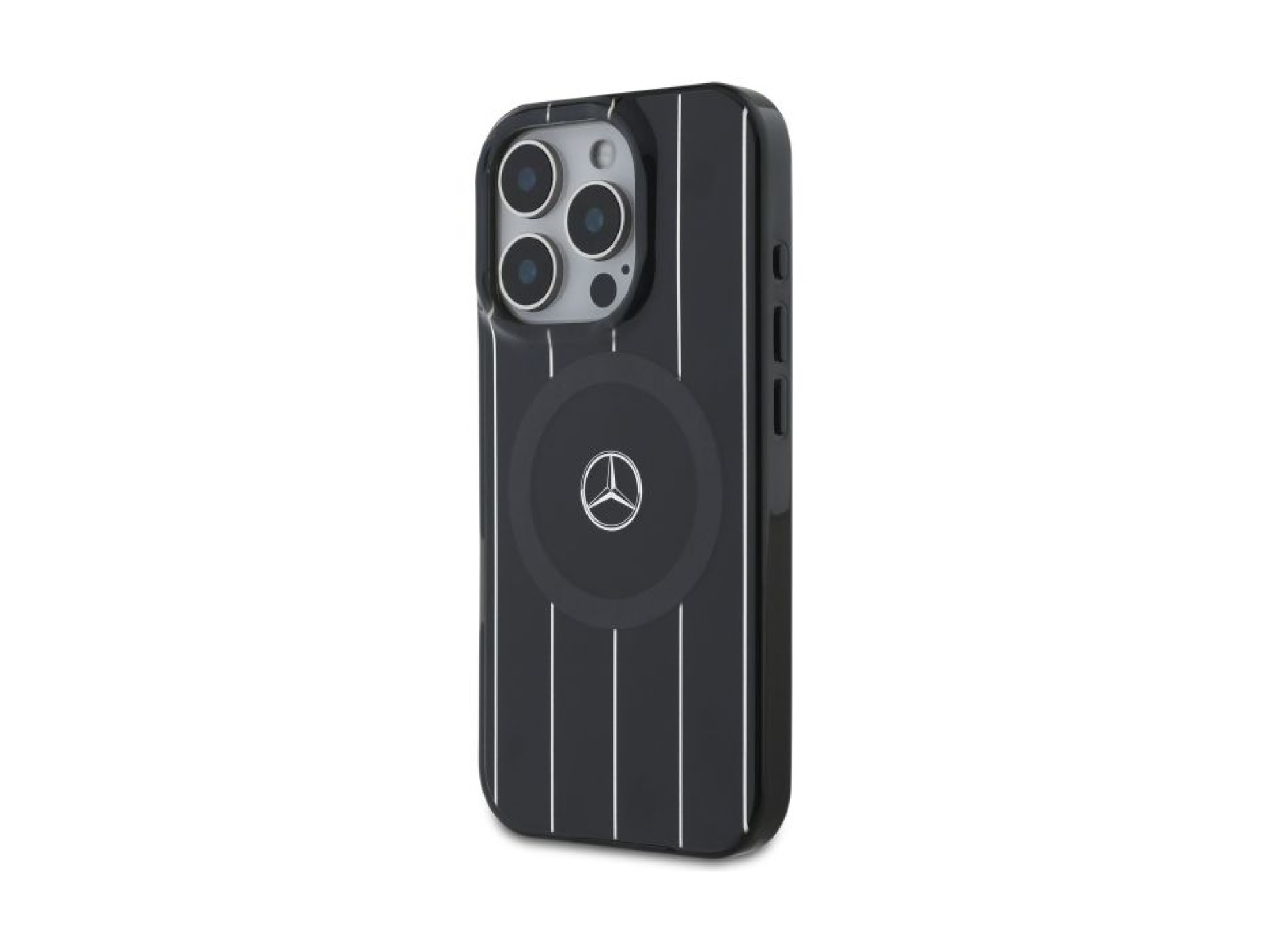 Funda Mercedes MB de doble capa con líneas cruzadas y MagSafe para iPhone 16 Pro - Negra