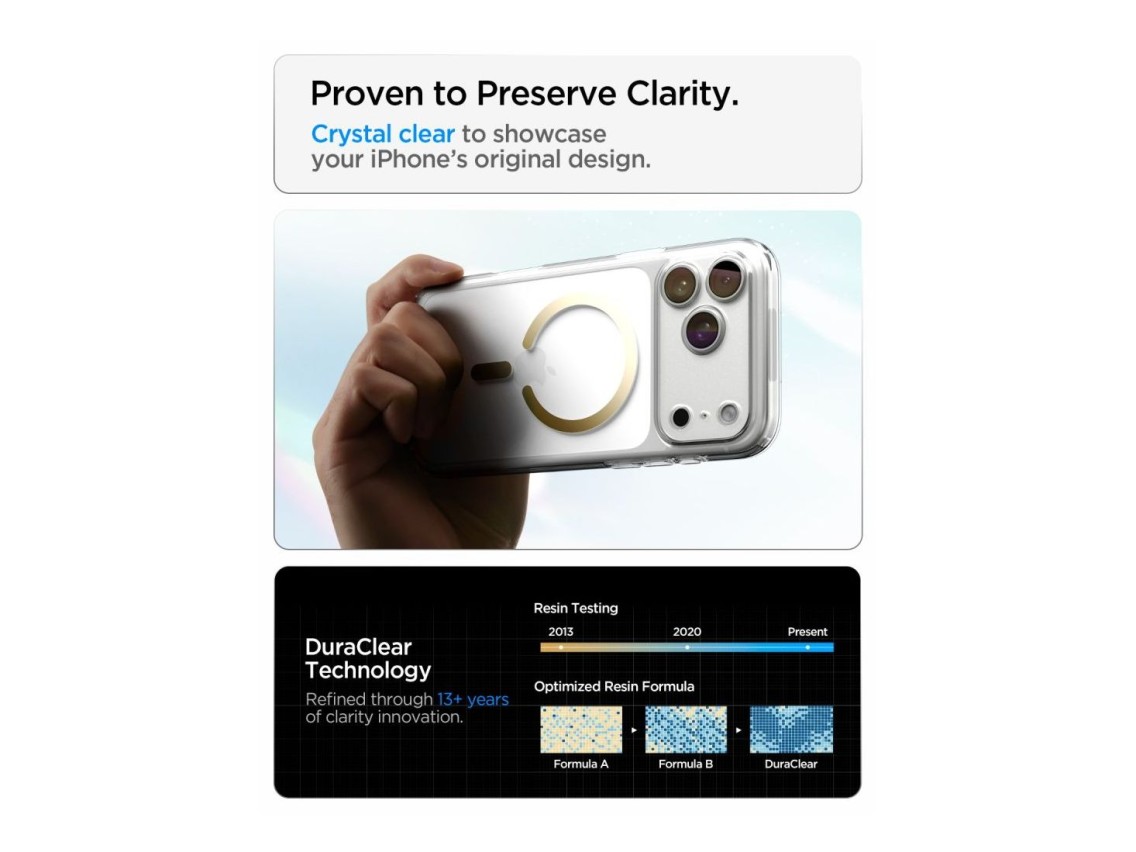 Capa Spigen Ultra Hybrid Mag MagSafe para iPhone 18 Pro/17 Pro - Dourado Transparente