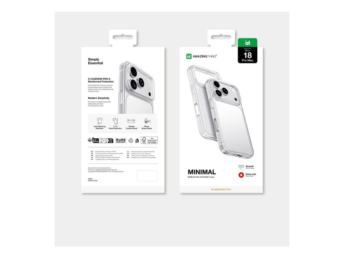 Capa AmazingThing Minimal à Prova de Quedas com 3 Lentes para iPhone 18 Pro Max - Transparente
