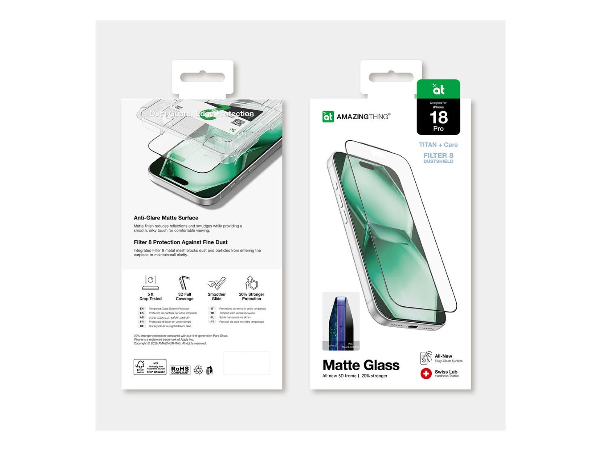 AmazingThing Titan +Care Matte Glass tempered glass for iPhone 18 Pro with mounting frame