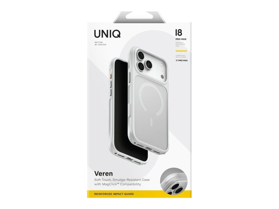 Capa de carregamento Uniq Veren Magclick para iPhone 18 Pro Max/17 Pro Max - Branca