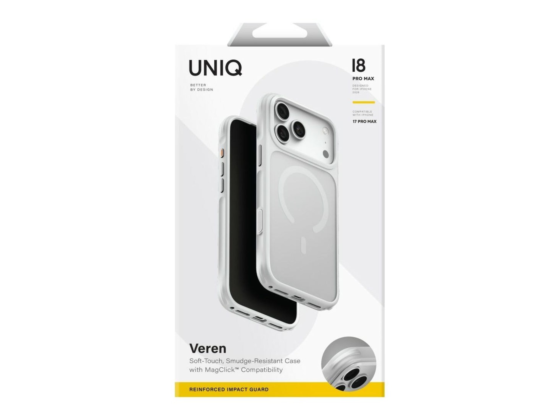 Capa de carregamento Uniq Veren Magclick para iPhone 18 Pro Max/17 Pro Max - Branca