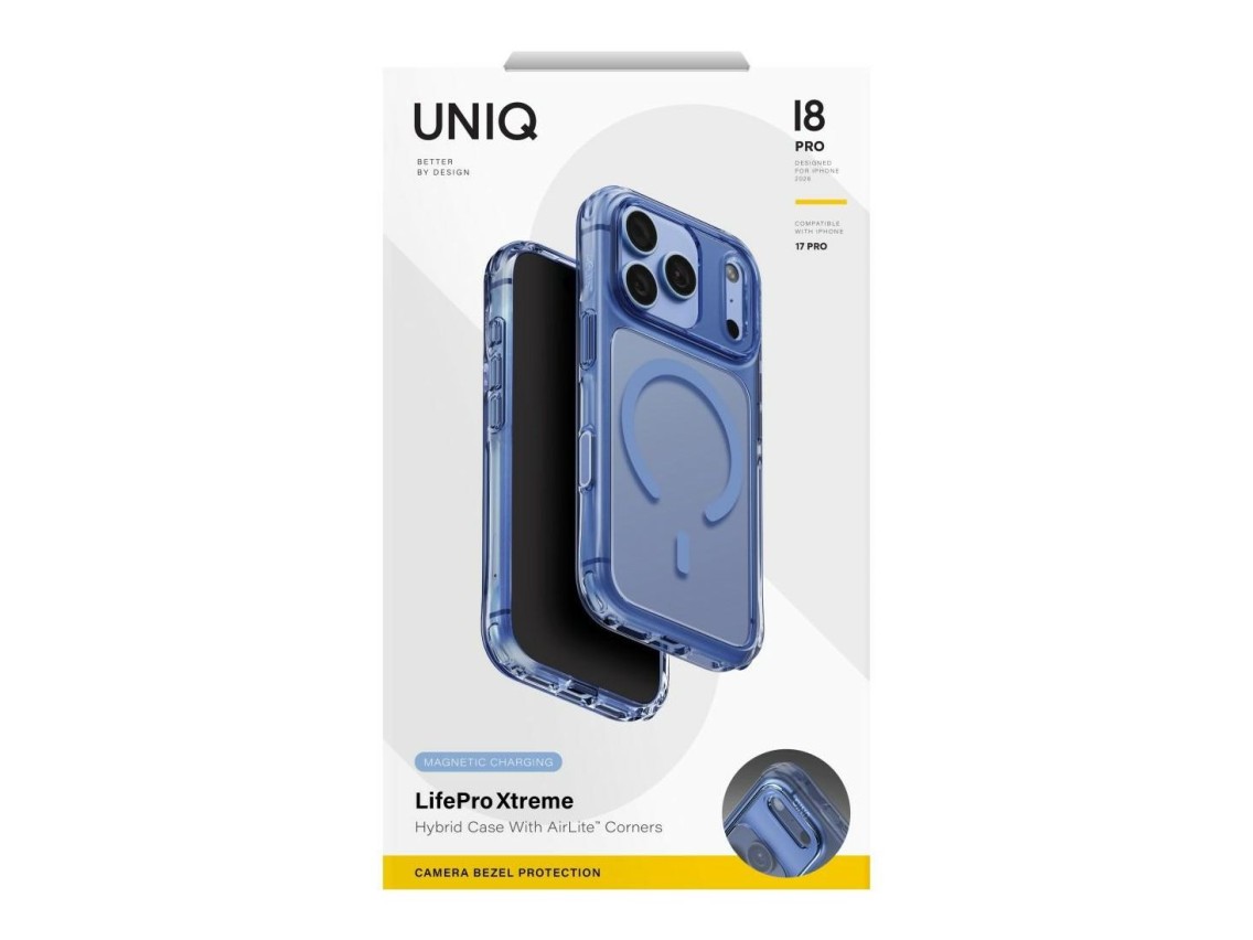 Capa de carregamento Uniq LifePro Xtreme Magclick para iPhone 18 Pro/17 Pro - Azul Transparente