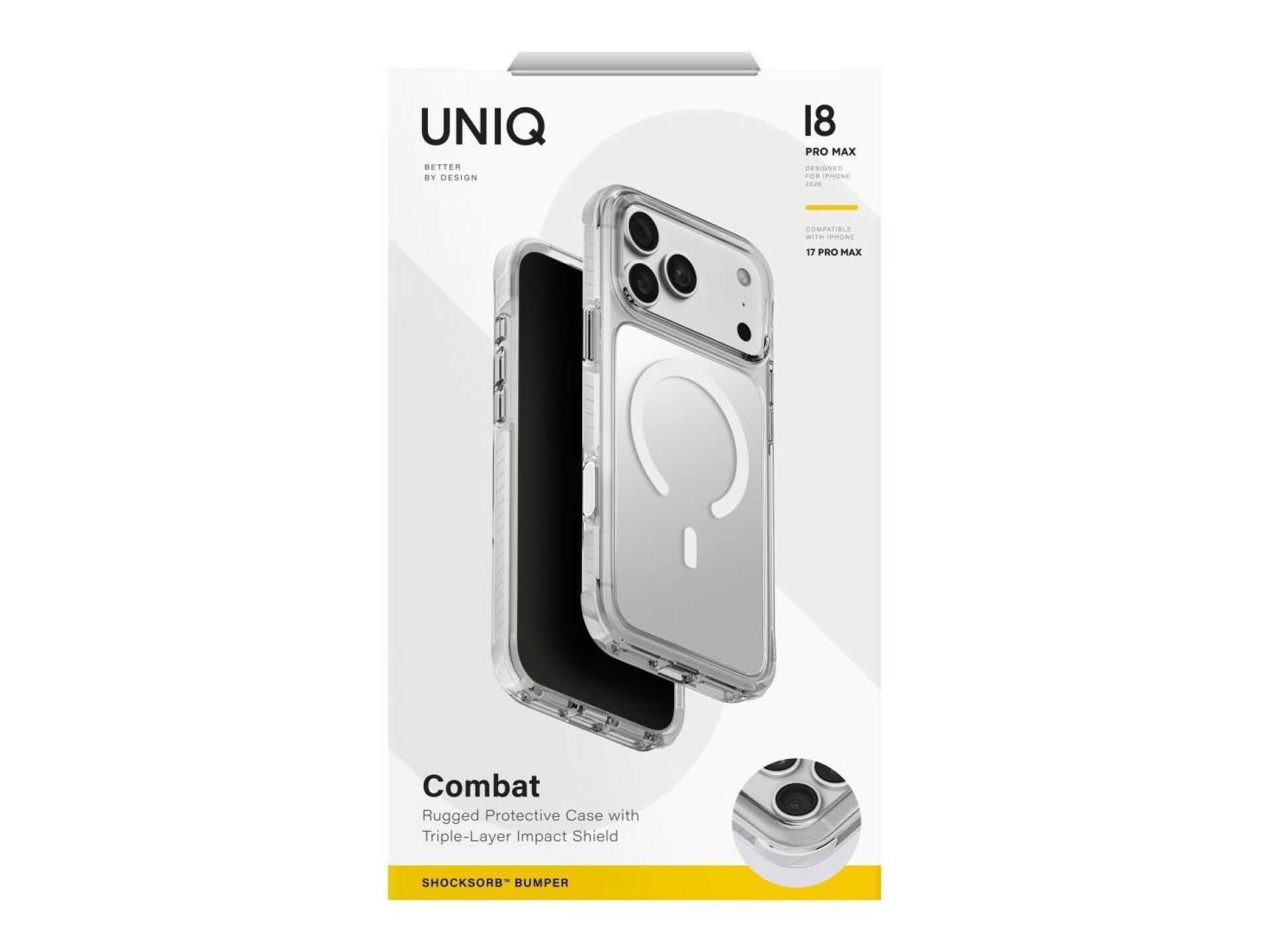 Capa de carregamento Uniq Combat Magclick para iPhone 18 Pro Max/17 Pro Max - Branca