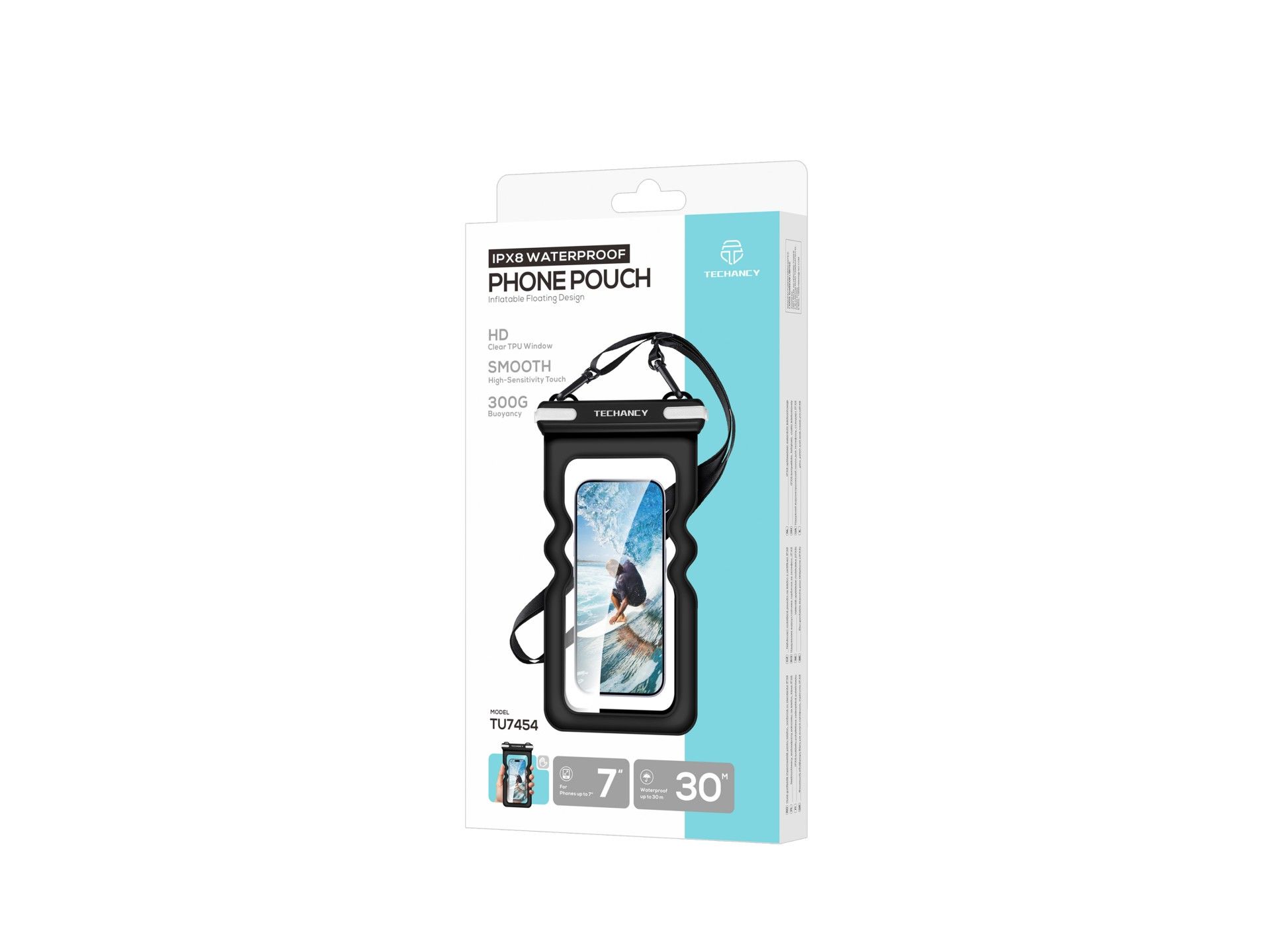 Bolsa Impermeavel Insuflavel para Telemovel Techancy TU7454, 7 Polegadas, IPX8, Ate 30m, Flutuante,