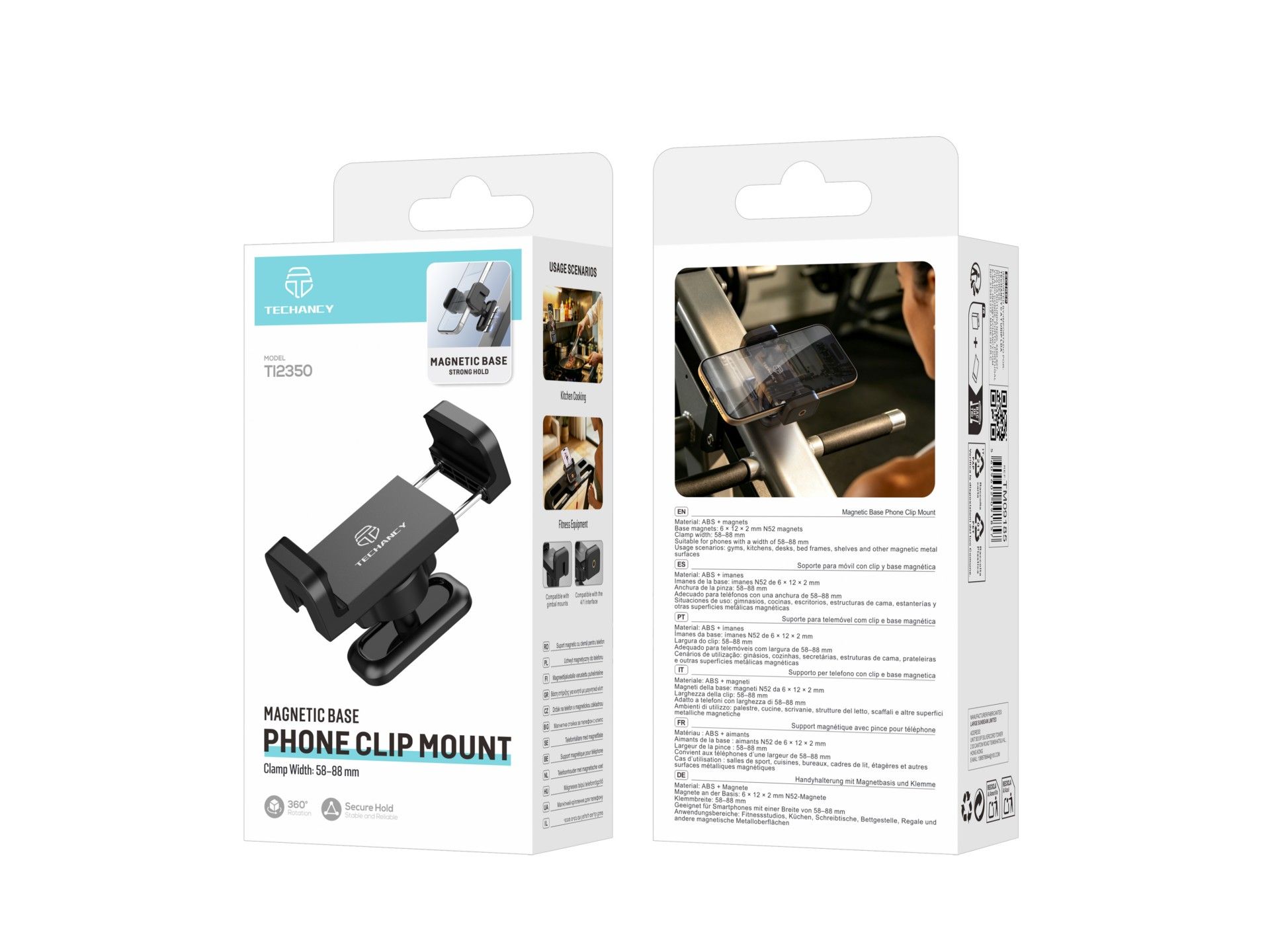 Techancy TI2350 Clip-on Phone Holder, 58-88mm, N52 Magnetic Base, 360 Degree Rotation, Multi-Purpose