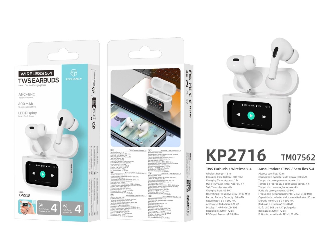 Auriculares Bluetooth Techancy KP2716 TWS, Bluetooth 5.4, HiFi, cancelación activa y electrónica de