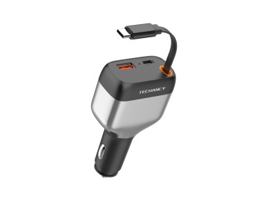 Techancy TC6516 Car Cigarette Lighter Charger, 84W PD, 3 Ports, 80cm Retractable USB-C Cable, USB-A, Techancy TC6516 Car Cigarette Lighter Charger, 84W PD, 3 Ports, 80cm Retractable USB-C Cable, USB-A,