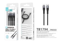 Cabo USB-C para USB-C Techancy TB1794, 60W PD, Carregamento Rapido, Transferencia de Dados, 2m, Alum