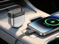 Techancy TC6516 Car Cigarette Lighter Charger, 84W PD, 3 Ports, 80cm Retractable USB-C Cable, USB-A, Techancy TC6516 Car Cigarette Lighter Charger, 84W PD, 3 Ports, 80cm Retractable USB-C Cable, USB-A,