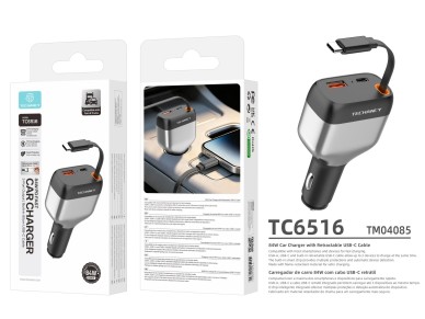 Techancy TC6516 Car Cigarette Lighter Charger, 84W PD, 3 Ports, 80cm Retractable USB-C Cable, USB-A, Techancy TC6516 Car Cigarette Lighter Charger, 84W PD, 3 Ports, 80cm Retractable USB-C Cable, USB-A,