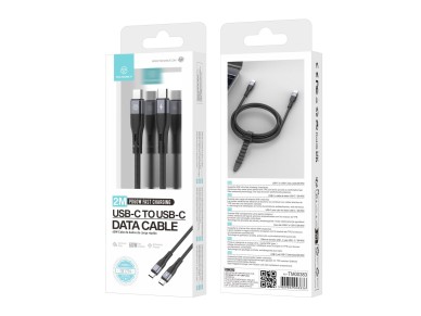 Techancy TB1794 USB-C to USB-C Cable, 60W PD, Fast Charging, Data Transfer, 2m, Aluminum, TPE, Black