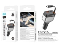 Techancy TC6516 Car Cigarette Lighter Charger, 84W PD, 3 Ports, 80cm Retractable USB-C Cable, USB-A, Techancy TC6516 Car Cigarette Lighter Charger, 84W PD, 3 Ports, 80cm Retractable USB-C Cable, USB-A,