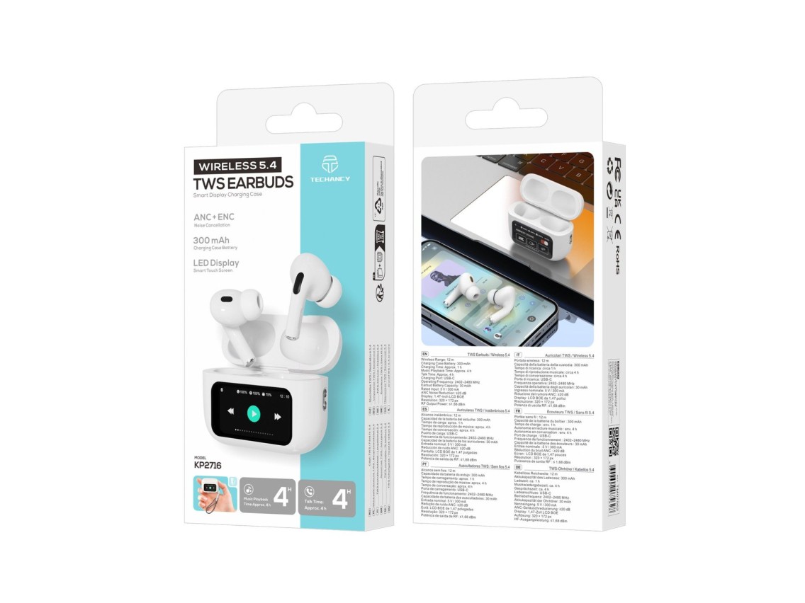 Auriculares Bluetooth Techancy KP2716 TWS, Bluetooth 5.4, HiFi, cancelación activa y electrónica de