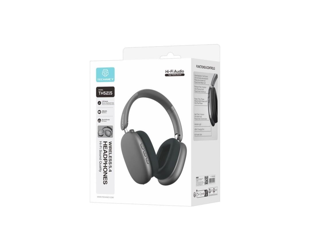 Auriculares Bluetooth Techancy TH5215, Bluetooth 5.4, controladores de 40 mm, 16 horas de duración d