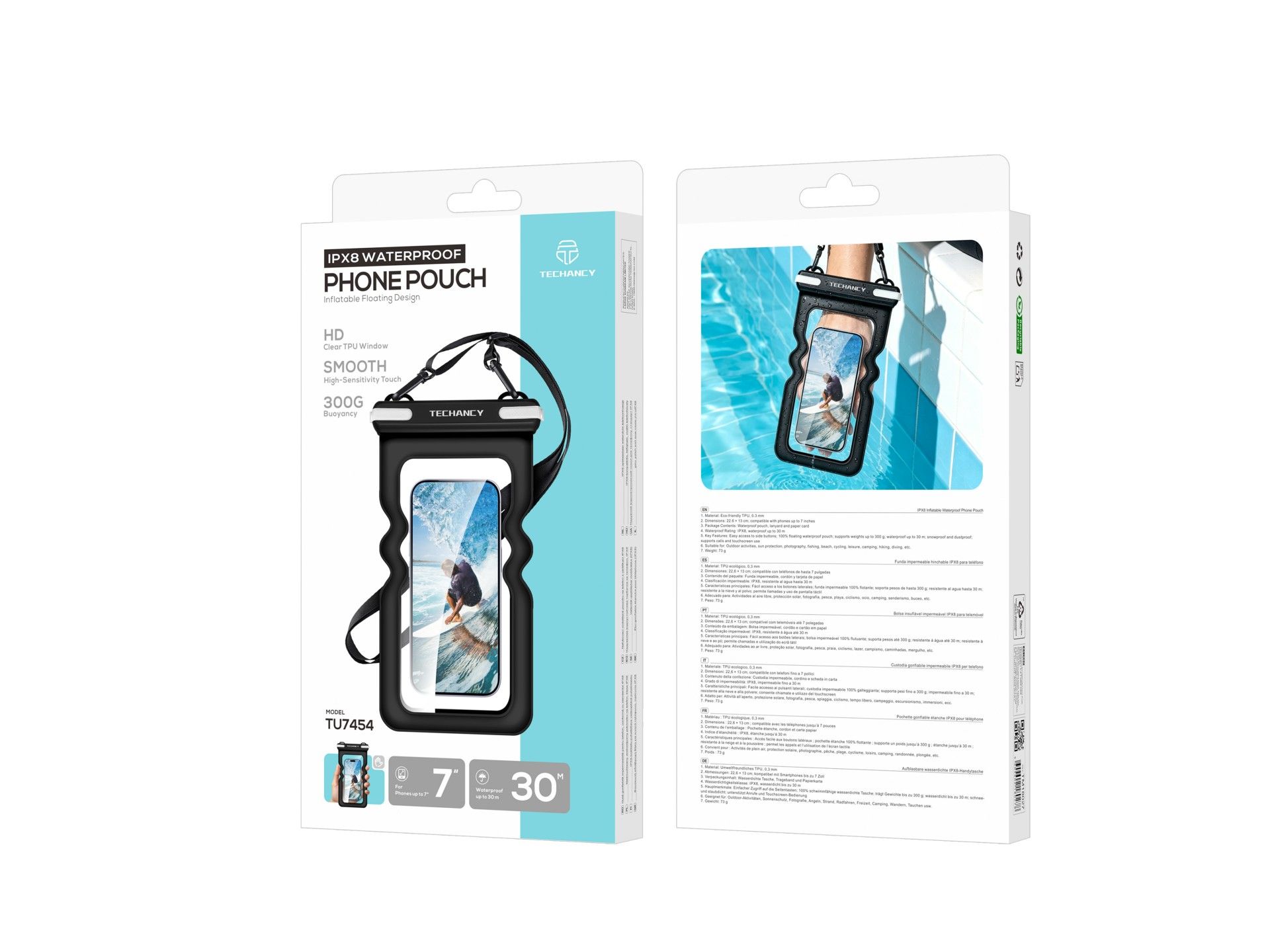 Bolsa Impermeavel Insuflavel para Telemovel Techancy TU7454, 7 Polegadas, IPX8, Ate 30m, Flutuante,