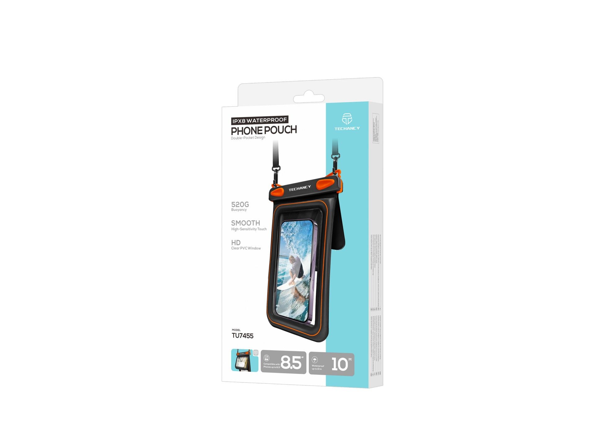 Funda impermeable para teléfono móvil Techancy TU7455, doble bolsillo, 8,5 pulgadas, IPX8, hasta 10